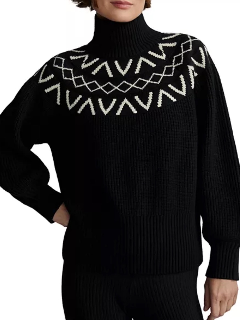 Varley Marcie Fair Isle Yoke Mock Neck Knit Sweater